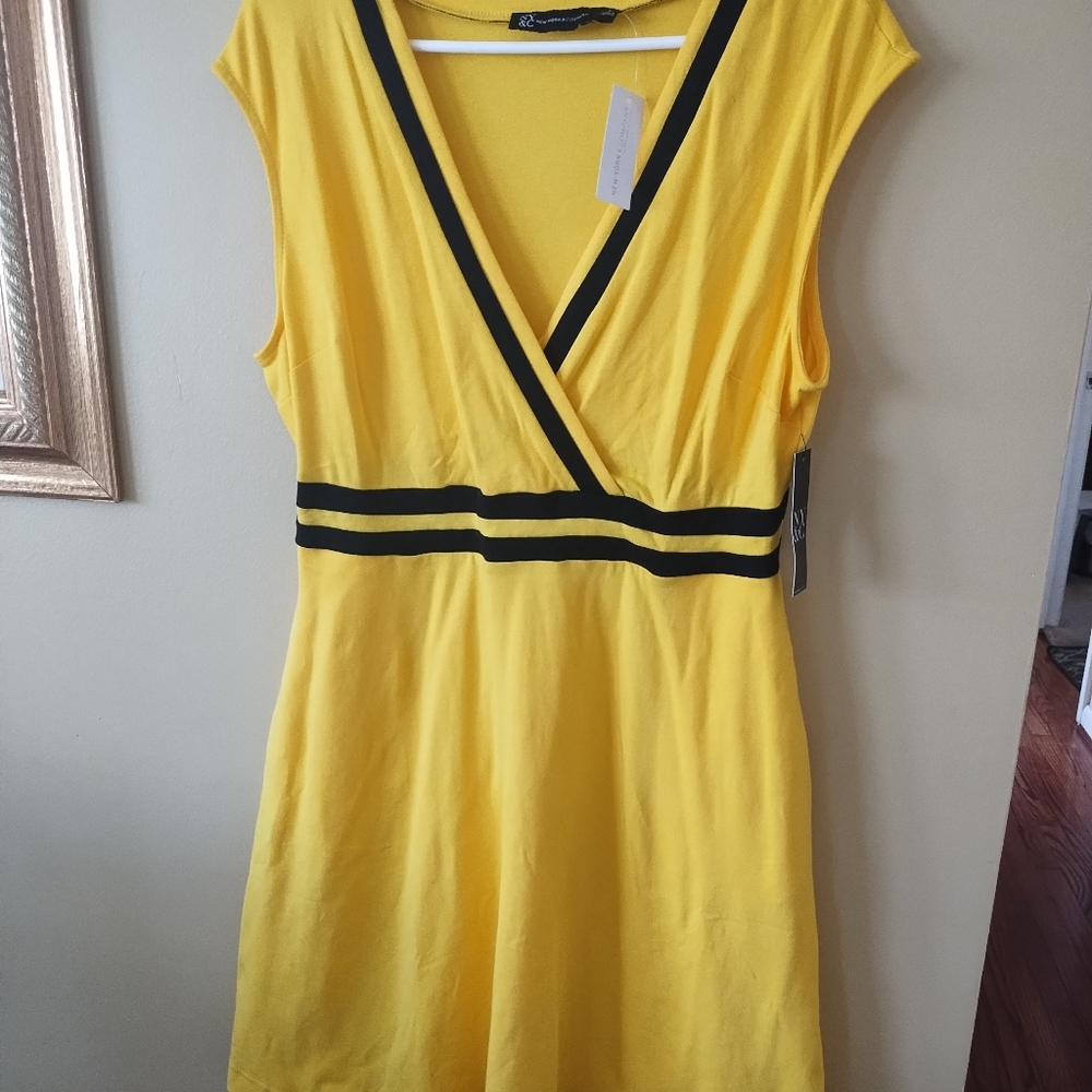 New York & Company Yellow Asymmetrical Sundress Sleeveless Cocktail